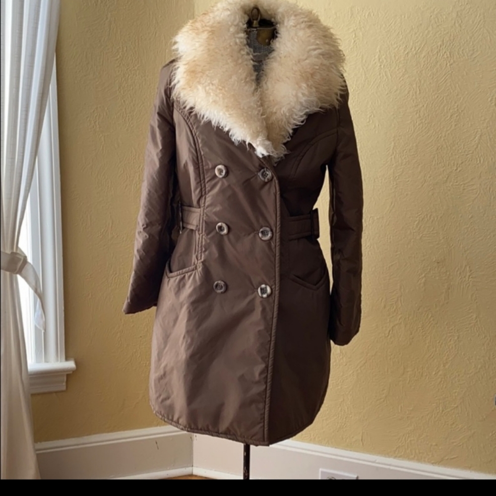Vintage White Stag Parka Coat w/Lamb Fur